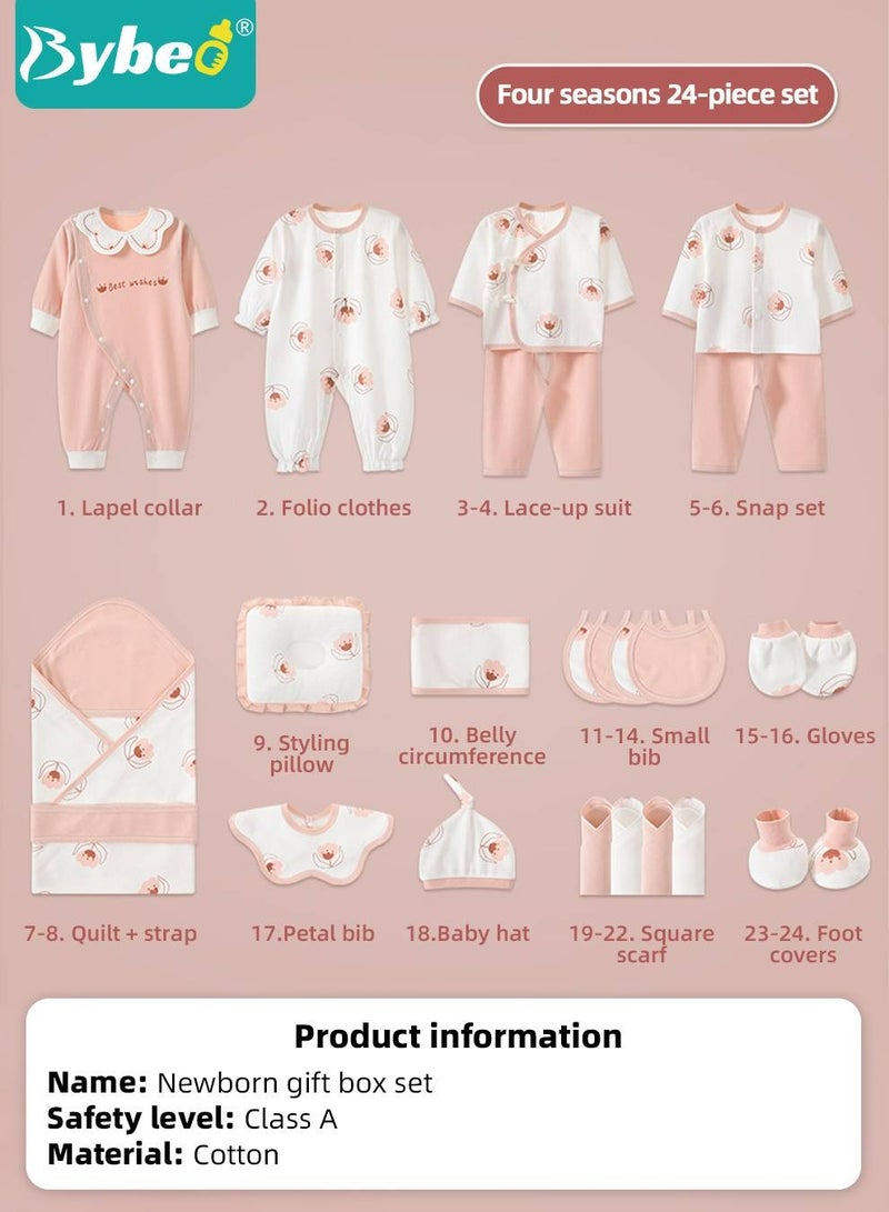 24PCS Newborn Baby Gift Set, Newborn Layette Gift Set for Boys and Girls, Babies Essential Clothes Accessories with Baby Blanket, 100% Premium Cotton,  for Spring Summer Autumn Winter Four Seasons