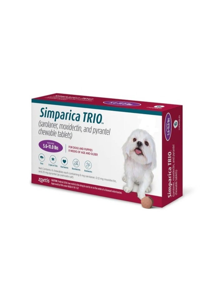 سيمباريكا تريو قابل للمضغ من البراغيث والقراد والديدان القلبية للكلاب  2.5-5  كجم 3 اقراص - Image 1