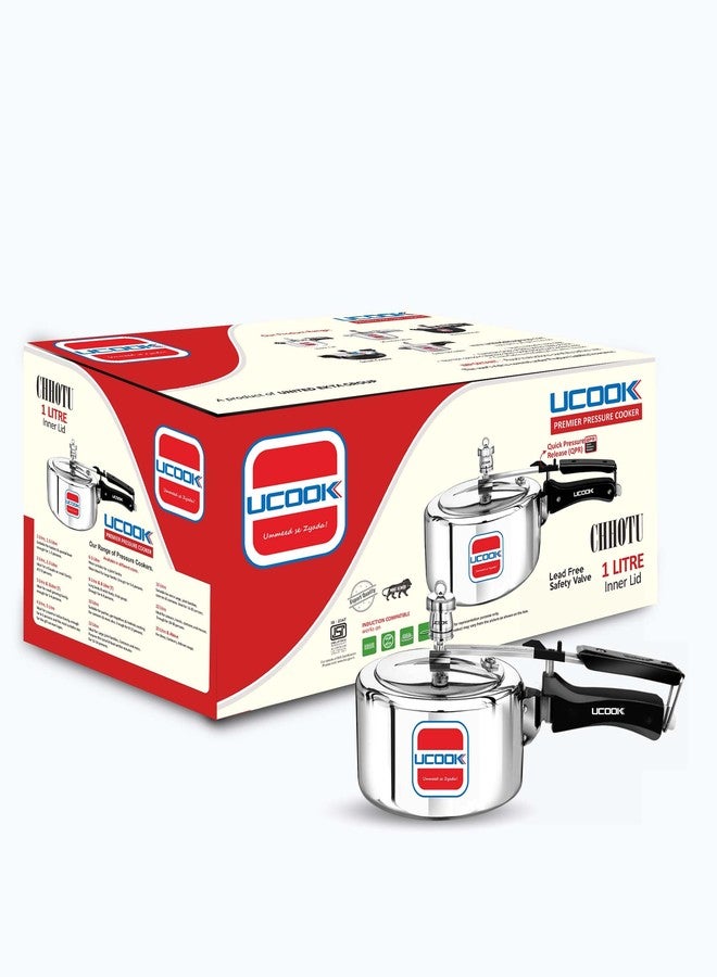 https://www.unitedektagroup.com/pressure-cooker/pressure-cooker-ucook-platinum-premier-3-ltr.html طنجرة ضغط ألومنيوم بغطاء داخلي، سعة 1 لتر، من إنتاج شركة يوكوك باي يونايتد إيكتا إنجينيرينج، طراز تشوتو، من شركة يوكوك باي يونايتد، لون فضي. - Image 1