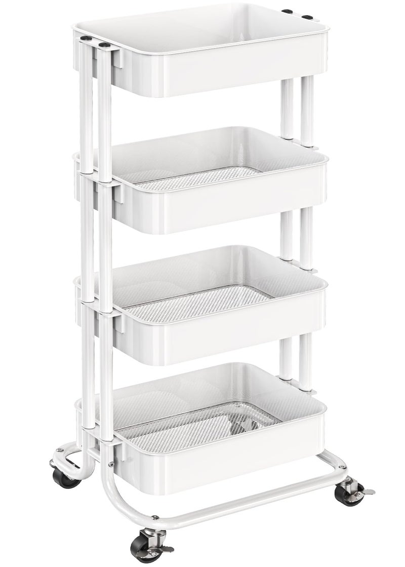 عربة تخزين معدنية متحركة من بيبيشل 4 طبقات عربة تخزين ثقيلة مع 2 عجلات قابلة للقفل عربة تنظيم متعددة الوظائف بشبكة للمطبخ وغرفة الطعام وغرفة المعيشة PIUC13W