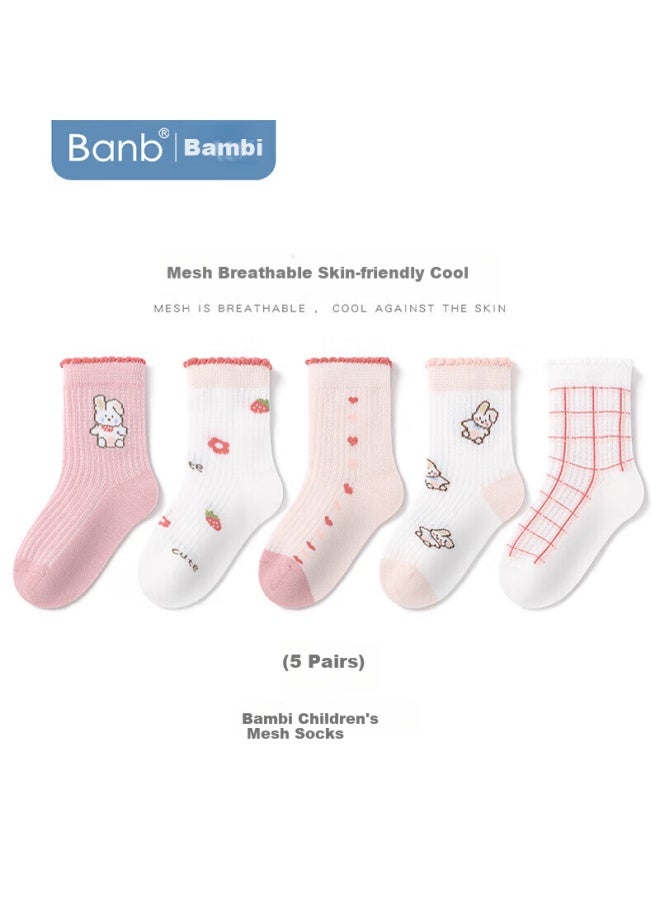 بامبي Bambi جوارب أطفال بنات صيف شبكة رقيقة أطفال وسط وكبير ربيع وخريف منتصف الأنبوب قطن جوارب Bb2324 المقاس 18-20 - Image 1
