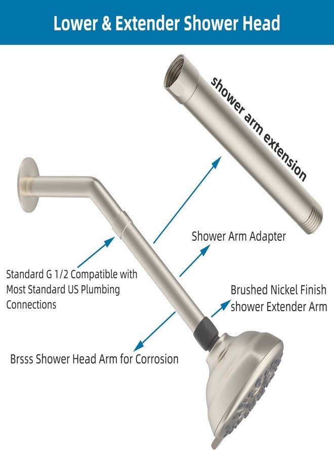 Hibbent Solid Brass 6 Inch Shower Arm Extension, Lowers Existing Shower Head, Brushed Nickel - Image 4