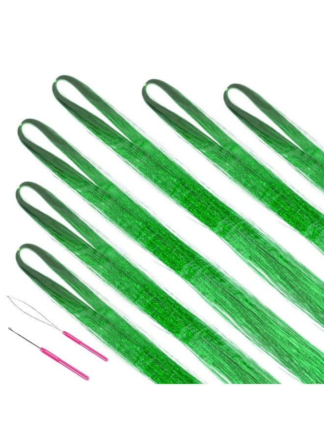 Joudi Green Hair Tinsel Extensions,1200 Strands Sparkling Shiny Hair Tinsel Extensions,Glitter Hair Strands Straight Hair Extensions for Women Girls Party Cosplay,93CM - Image 2