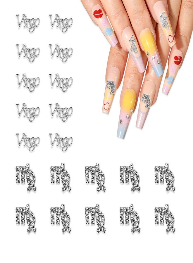 JERCLITY 20pcs Silver Alloy Virgo Zodiac Nail Charms 10pcs Virgo Sign Symbols Nail Charms 10pcs Virgo Constellation Words Nail Charms for Nails（Virgo Dates: August 23 to September 22）, JSP404 - Image 1