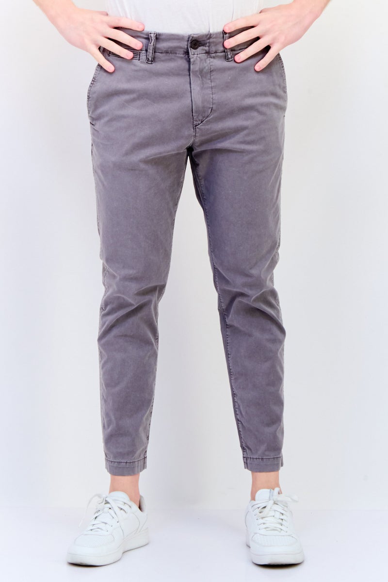 American Eagle Men Slim Fit Embroidered Logo Chino Pants, Grey  - Image 1