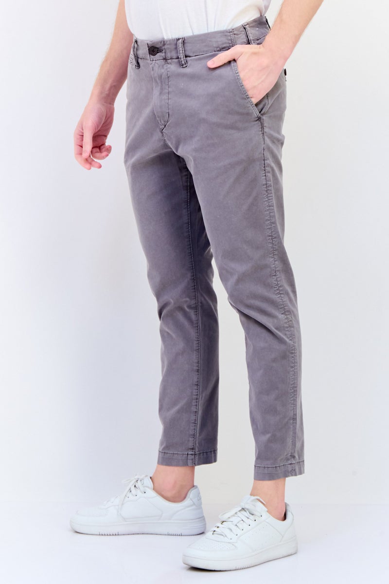 American Eagle Men Slim Fit Embroidered Logo Chino Pants, Grey  - Image 3