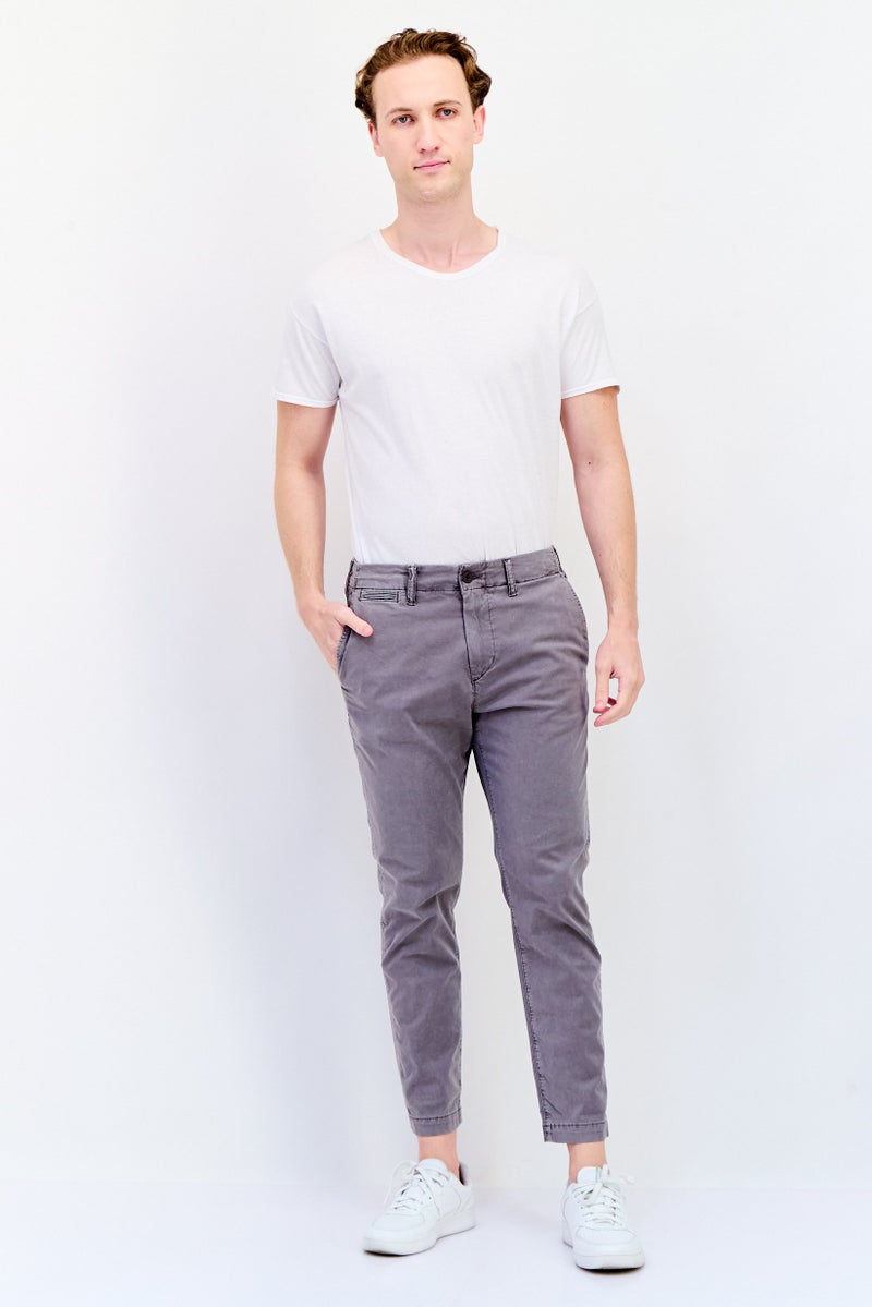 American Eagle Men Slim Fit Embroidered Logo Chino Pants, Grey  - Image 4