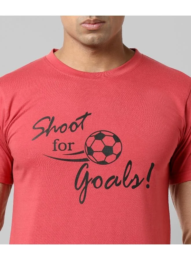 Campus Sutra Men's Red Printed Regular Fit  Casual T-Shirt