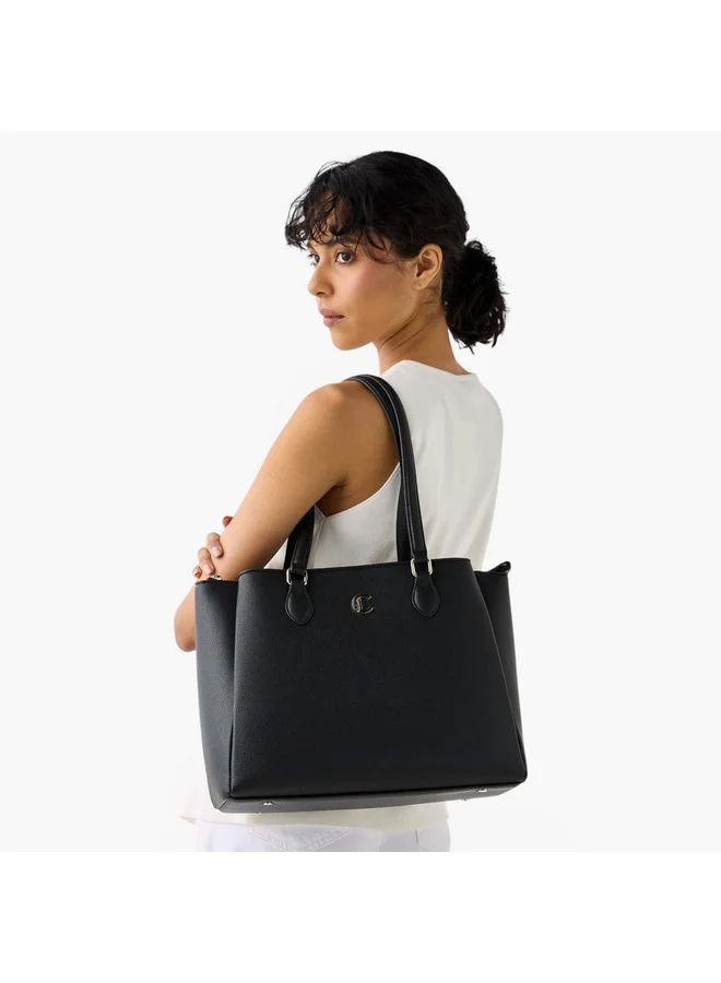 Le Confort Women Textured Tote Bag with Detachable Strap and Zip Closure
