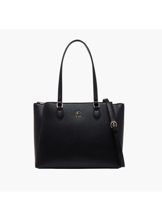 Le Confort Women Textured Tote Bag with Detachable Strap and Zip Closure