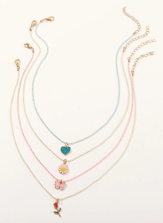Set of 4 - Enamel Charm Pendant Necklace