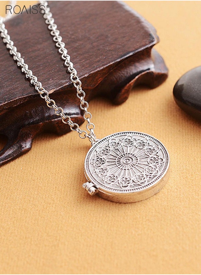 roaiss - Unisex Round Photo Necklace Personalized Family Gift With Silver Pattern - Image 1