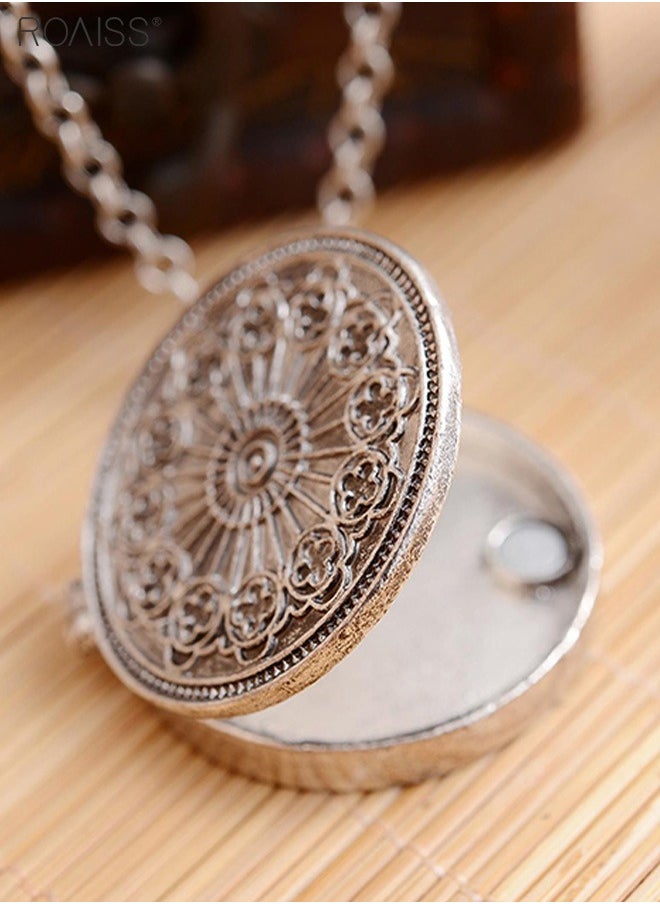 roaiss - Unisex Round Photo Necklace Personalized Family Gift With Silver Pattern - Image 1