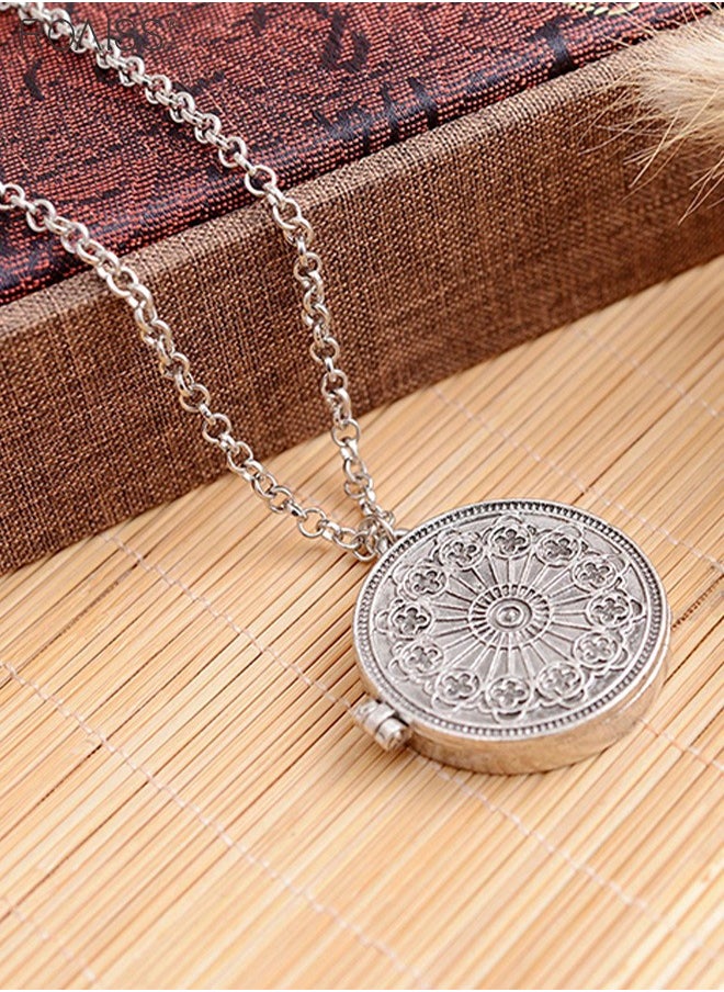 roaiss - Unisex Round Photo Necklace Personalized Family Gift With Silver Pattern - Image 1