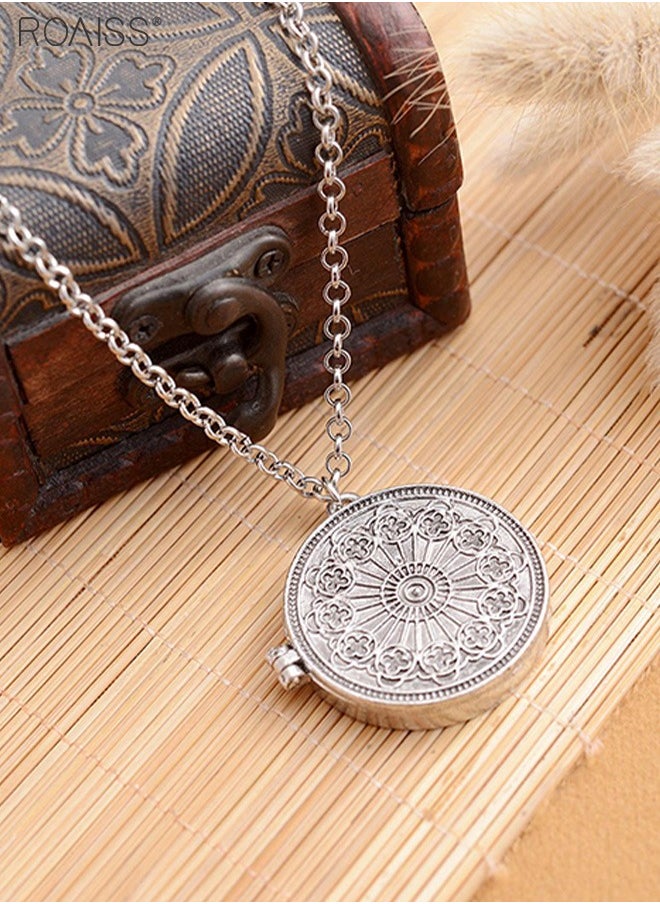 roaiss - Unisex Round Photo Necklace Personalized Family Gift With Silver Pattern - Image 1