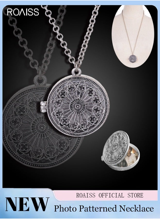 roaiss - Unisex Round Photo Necklace Personalized Family Gift With Silver Pattern - Image 1