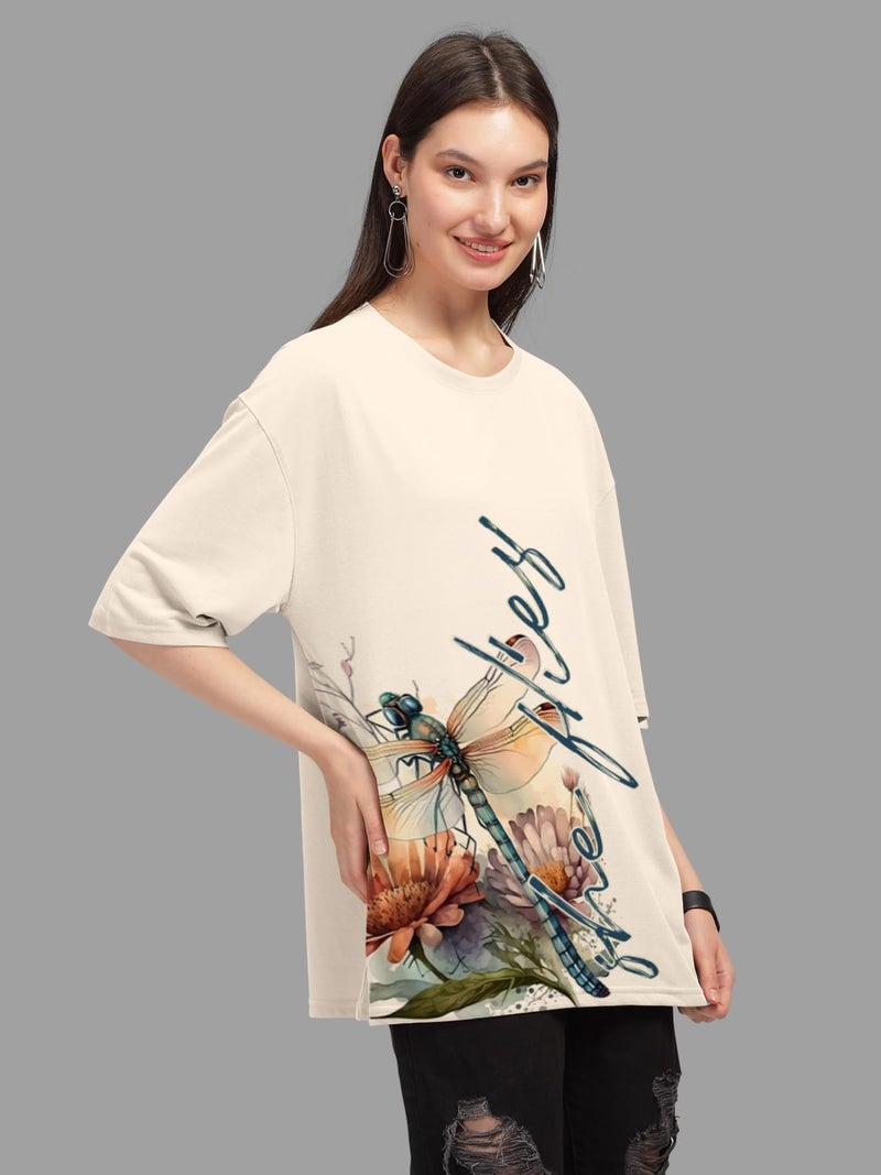 HELLCAT Beige Trendy Printed Oversized T-Shirt for Women/Beige/XX-Large - Image 4