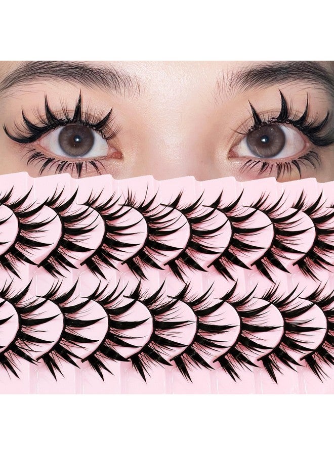 AUGENLI 10Pairs Wet Look Manga Lashes Cat Eye Lashes Extensions 16Mm Cute Look Lashes, Japanese Manhua Styles Faux Mink Eyelashes For Everyday Wear Or Costume Parties (H01) - Image 1