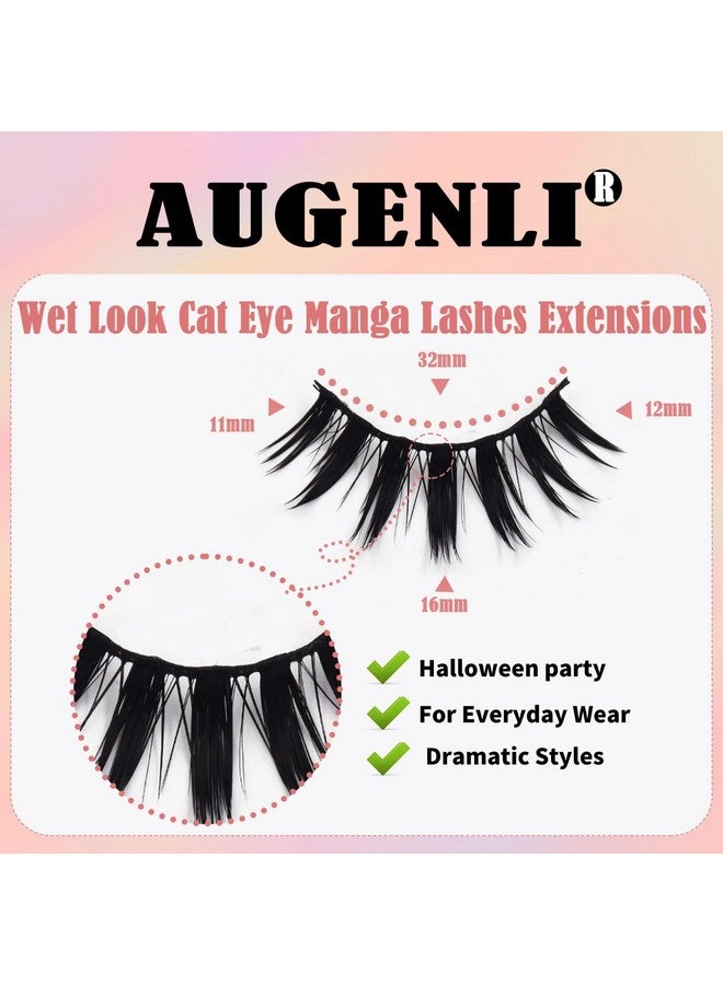 AUGENLI 10Pairs Wet Look Manga Lashes Cat Eye Lashes Extensions 16Mm Cute Look Lashes, Japanese Manhua Styles Faux Mink Eyelashes For Everyday Wear Or Costume Parties (H01) - Image 3