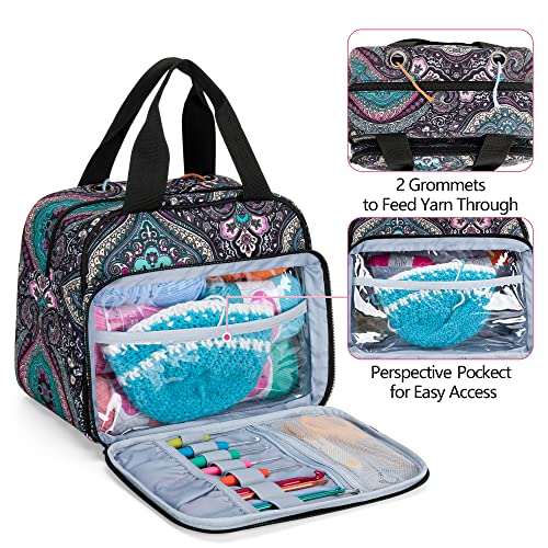 LoDrid Small Portable Yarn Storage Bag for Knitting Kit, Crochet Tote Organizer for Accessories & Supplies, 2 Oversize Grommets for Tangle Free, Totem (Bag Only) - Image 2