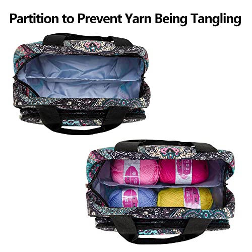 LoDrid Small Portable Yarn Storage Bag for Knitting Kit, Crochet Tote Organizer for Accessories & Supplies, 2 Oversize Grommets for Tangle Free, Totem (Bag Only) - Image 3