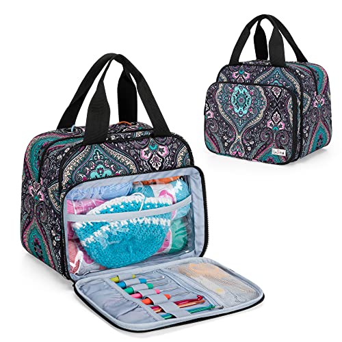 LoDrid Small Portable Yarn Storage Bag for Knitting Kit, Crochet Tote Organizer for Accessories & Supplies, 2 Oversize Grommets for Tangle Free, Totem (Bag Only) - Image 1