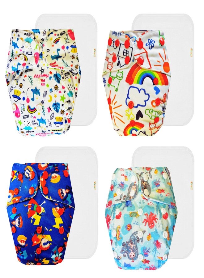 Dumbledo Premium Cloth Diaper with Cotton Insert (Pack of 4) | Hypoallergenic | Breathable | Travel Friendly | Ideal for Toddlers | 3 Months - 3 Years | Unisex Baby - Image 1