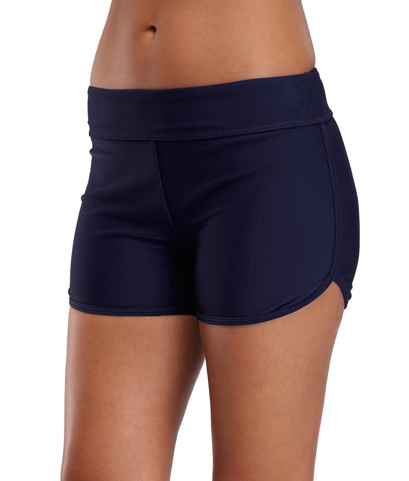 SOCIALA High Waisted Swim Shorts Women Board Shorts Swimming Boyshorts Sporty Bathing Suit Shorts Navy S - Image 3