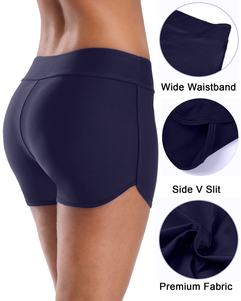 SOCIALA High Waisted Swim Shorts Women Board Shorts Swimming Boyshorts Sporty Bathing Suit Shorts Navy S - Image 4