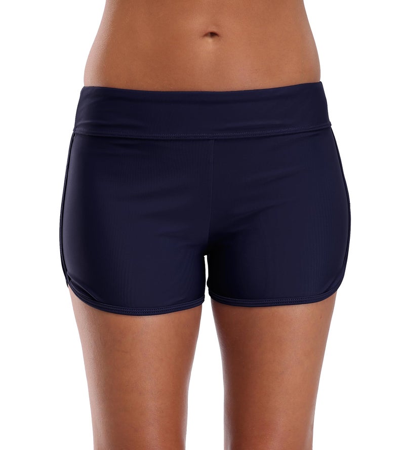 SOCIALA High Waisted Swim Shorts Women Board Shorts Swimming Boyshorts Sporty Bathing Suit Shorts Navy S - Image 1