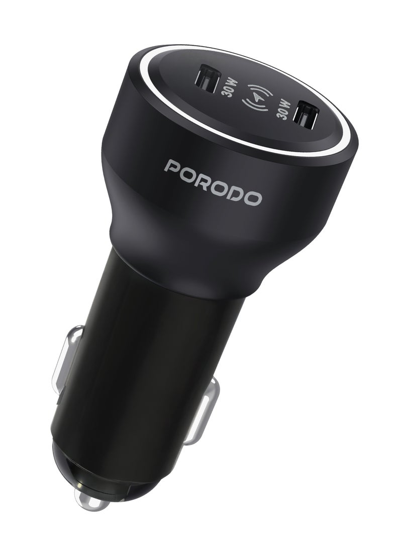 porodo Velano PD 30W Car Charger, Fast Charging Car Charger with Dual USB-C Ports, Car Plug Adapter, Travel Friendly Design, Fast Car Charger, Fast Charging Phone Car Adapter, Touch Tracker - Black - Image 1