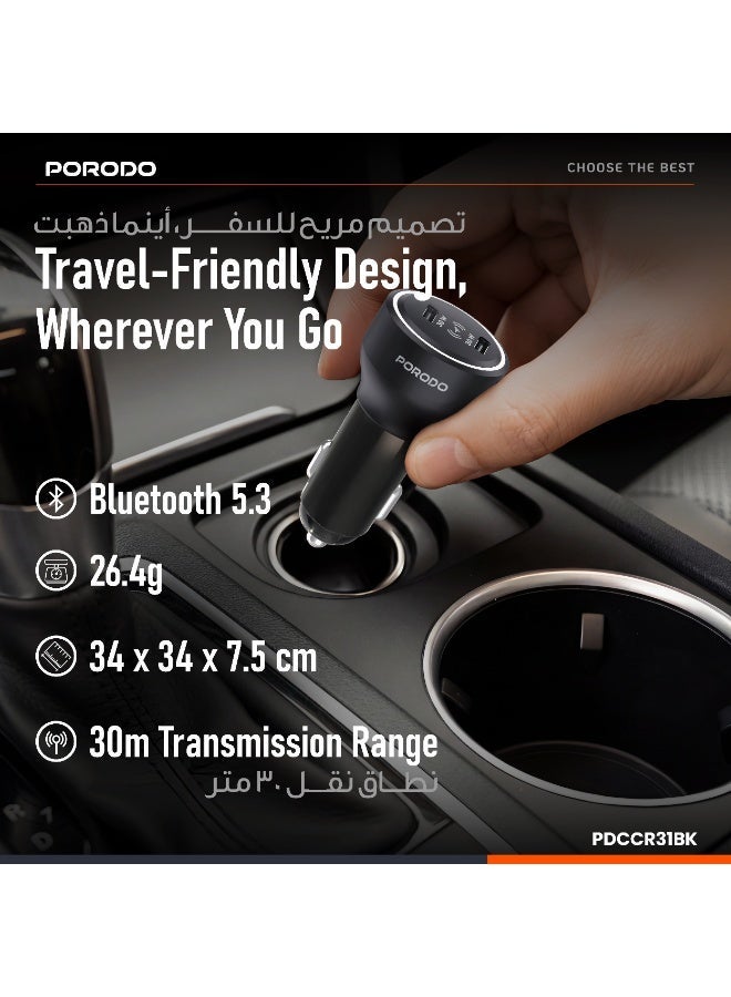 porodo Velano PD 30W Car Charger, Fast Charging Car Charger with Dual USB-C Ports, Car Plug Adapter, Travel Friendly Design, Fast Car Charger, Fast Charging Phone Car Adapter, Touch Tracker - Black - Image 3