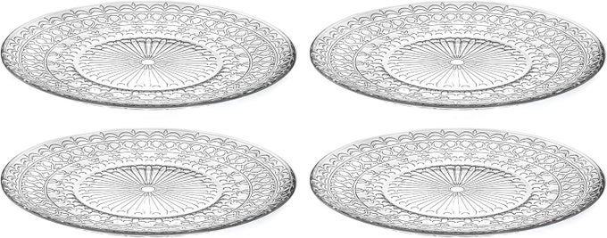 GLASS DINNER PLATE SET OF 4 PLATES DESIGNED 102 DIAMETER MADE IN EUROPE