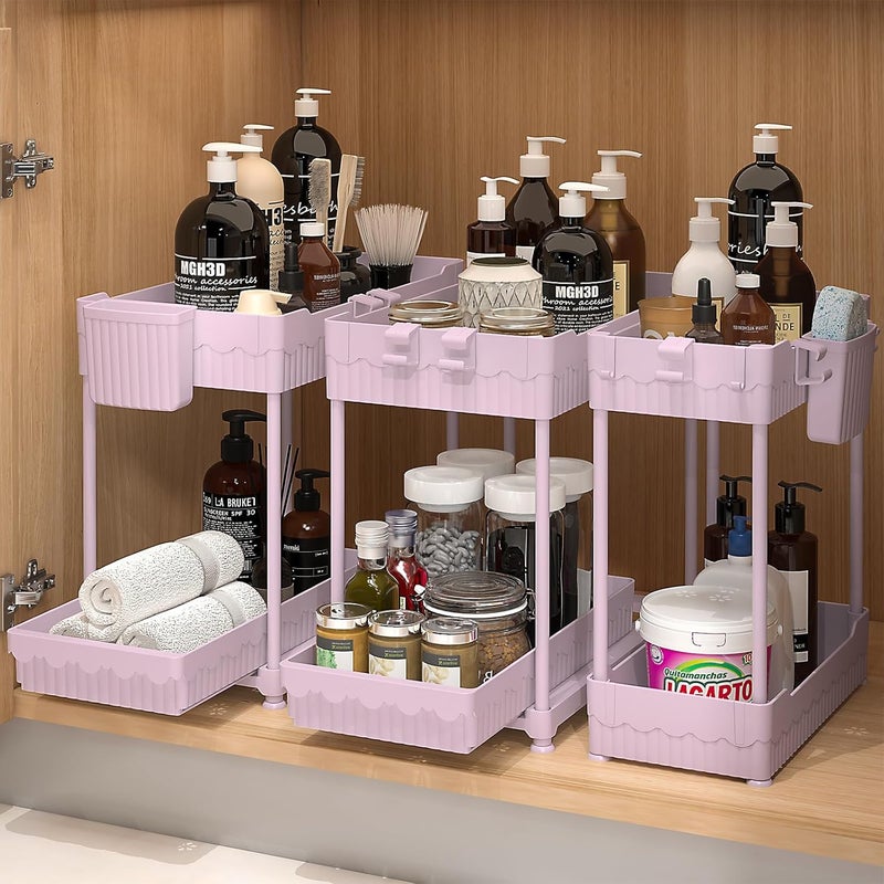 Sevenblue 3 Pack Under Sink Organizers, 2-Tier Multi-Use Kitchen and Bathroom Organizers and Storage with Sliding Drawers，Bathroom Cabinet Organizer (Pink, 14.8 Inch) - Image 1