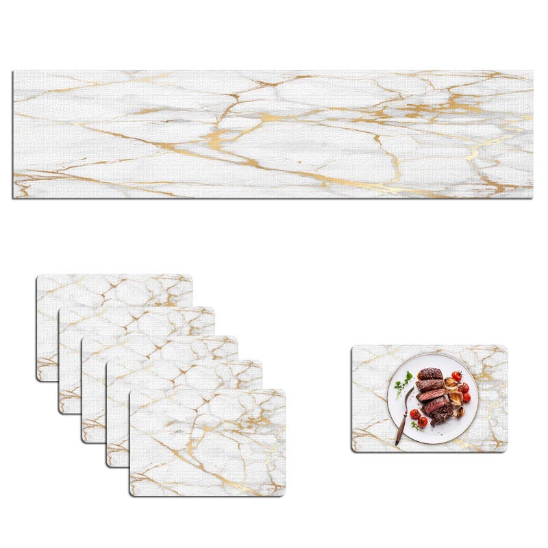 Mcalk Luxury Gold Marble Table Runner and Placemats Set of 6 Pieces, Gold Marble Placemats, Modern Cloth Place Mats Indoor for Kitchen,Washable Linen Material for Dining Table - Image 1