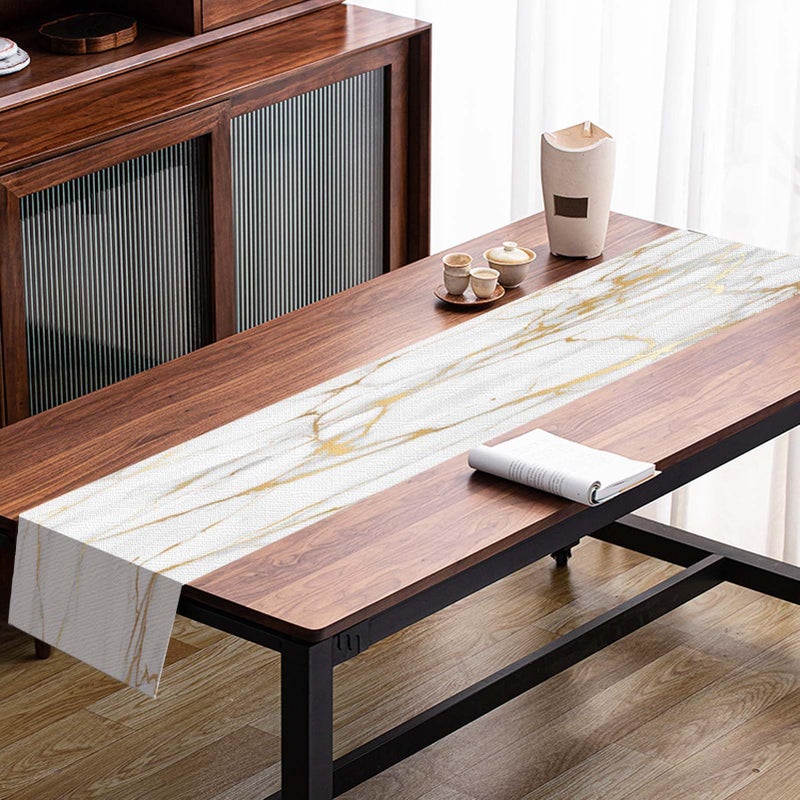Mcalk Luxury Gold Marble Table Runner and Placemats Set of 6 Pieces, Gold Marble Placemats, Modern Cloth Place Mats Indoor for Kitchen,Washable Linen Material for Dining Table - Image 5