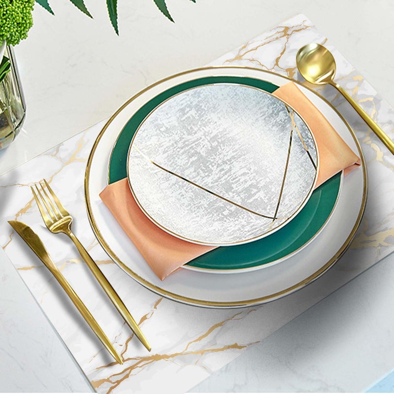 Mcalk Luxury Gold Marble Table Runner and Placemats Set of 6 Pieces, Gold Marble Placemats, Modern Cloth Place Mats Indoor for Kitchen,Washable Linen Material for Dining Table - Image 2