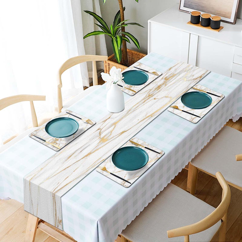 Mcalk Luxury Gold Marble Table Runner and Placemats Set of 6 Pieces, Gold Marble Placemats, Modern Cloth Place Mats Indoor for Kitchen,Washable Linen Material for Dining Table - Image 4