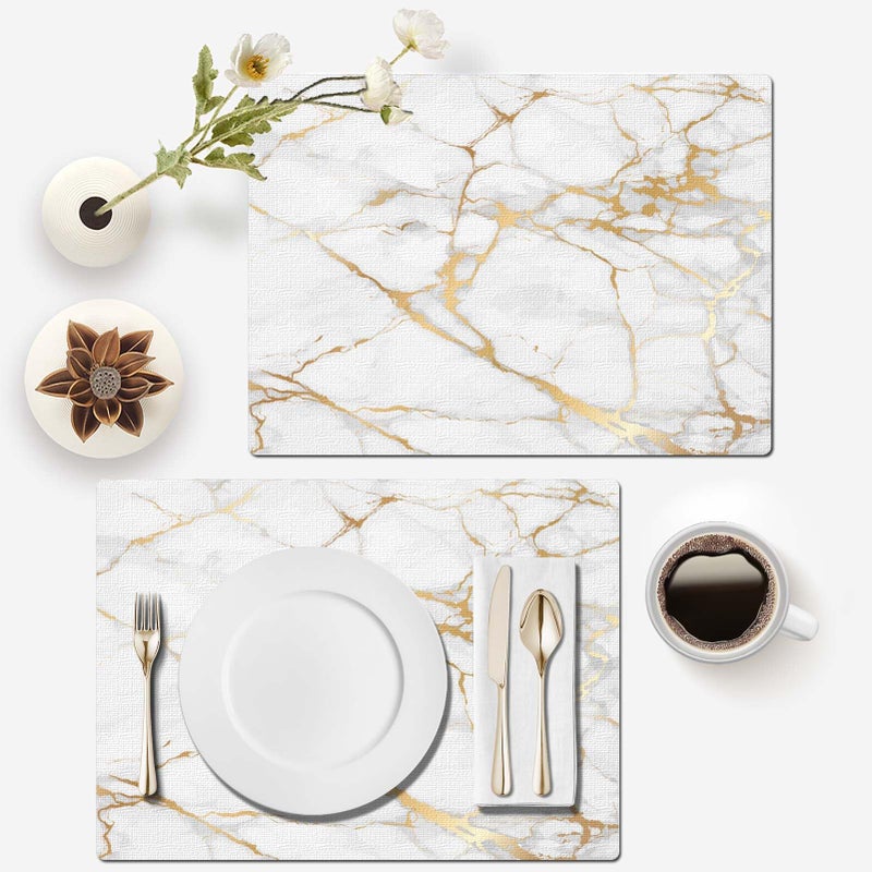 Mcalk Luxury Gold Marble Table Runner and Placemats Set of 6 Pieces, Gold Marble Placemats, Modern Cloth Place Mats Indoor for Kitchen,Washable Linen Material for Dining Table - Image 3