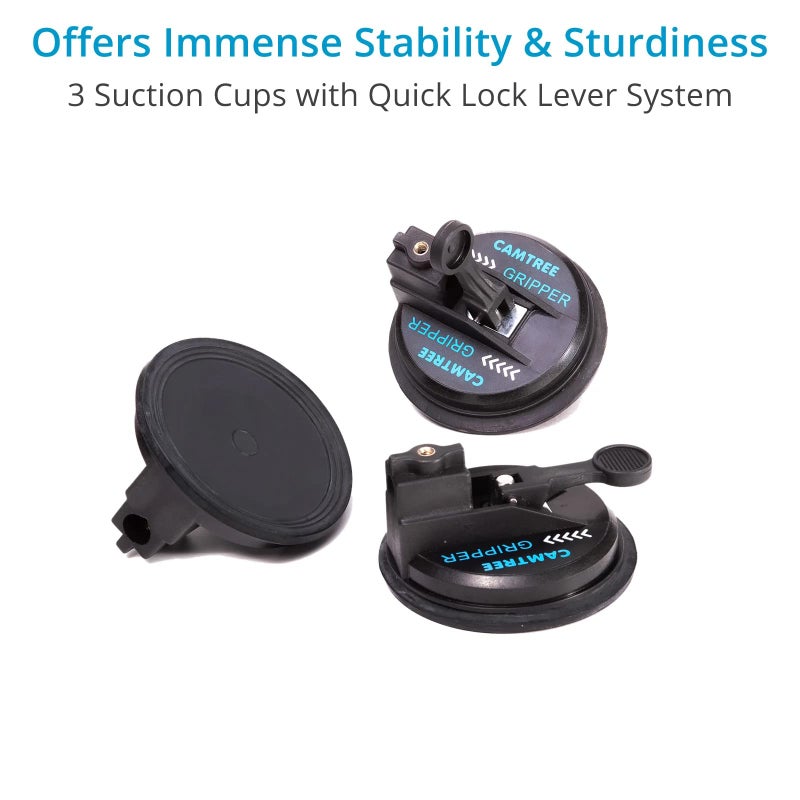 Camtree CAMTREE G-51 Professional Gripper Campod Car Mount Stabilizer - Black Triple Vacuum Suction Cup for DSLR Video Camera up to 4kg/9lbs | Free Safety Cable & Protective Bag  - Image 2