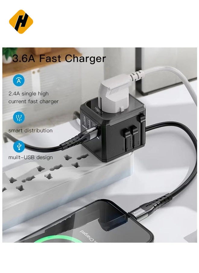 HuHa Yesido MC-10 3 USB + Type-C Ports Multi-function Universal Travel Adapter Plug (Black)  - Image 5