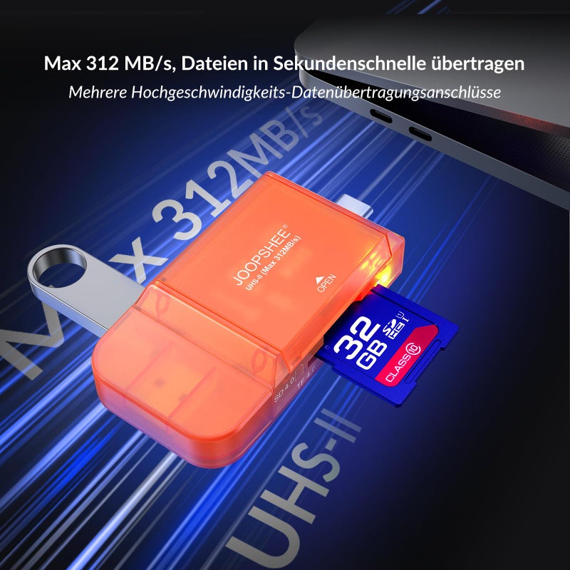 JOOPSHEE USB Type C 3.0 3.1 SD&MicroSD 4.0 Card Reader,High-Speed 312MB/s UHS-II Dual Slot External Memory Adapter for MicroSD, SDXC, SDHC,Compatible with Phone/Pad 15/16, Mac Pro/Air, Laptop, Tablet - Image 3