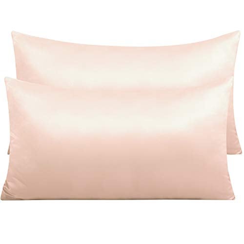 NTBAY Zippered Satin Pillow Cases for Hair and Skin Luxury King Hidden Zipper Pillowcases Set of 2 20x36 Inches Pink