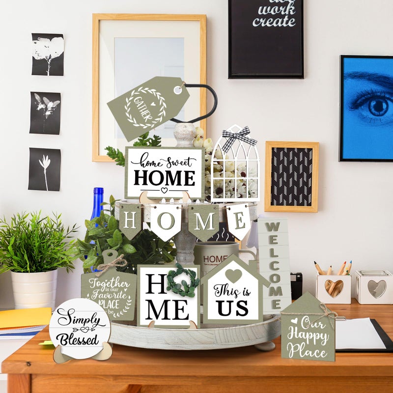 Purpeak 13 Farmhouse Tiered Tray Decor Set Sweet Home Tiered Tray Decorations Home Rustic Wooden Signs Decorative Farmhouse Kitchen Table Decor for Dining Room Country Summer Shelf Centerpiece Gift - Image 4