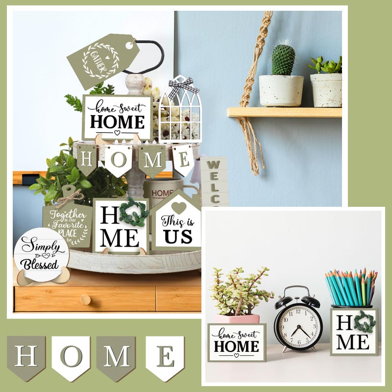 Purpeak 13 Farmhouse Tiered Tray Decor Set Sweet Home Tiered Tray Decorations Home Rustic Wooden Signs Decorative Farmhouse Kitchen Table Decor for Dining Room Country Summer Shelf Centerpiece Gift - Image 5