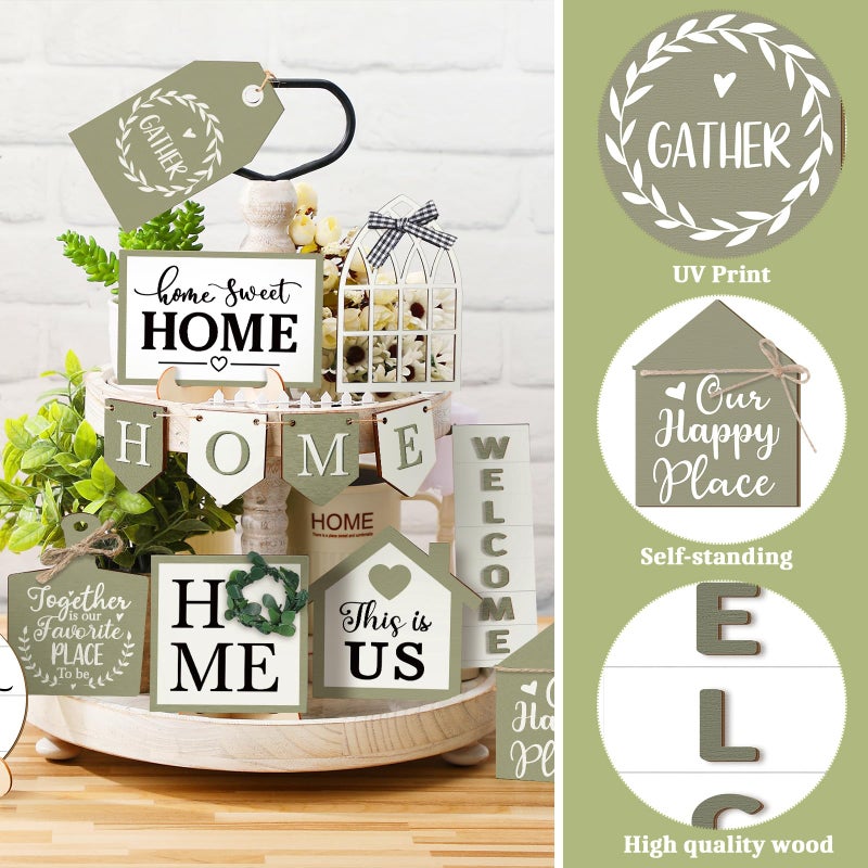Purpeak 13 Farmhouse Tiered Tray Decor Set Sweet Home Tiered Tray Decorations Home Rustic Wooden Signs Decorative Farmhouse Kitchen Table Decor for Dining Room Country Summer Shelf Centerpiece Gift - Image 3