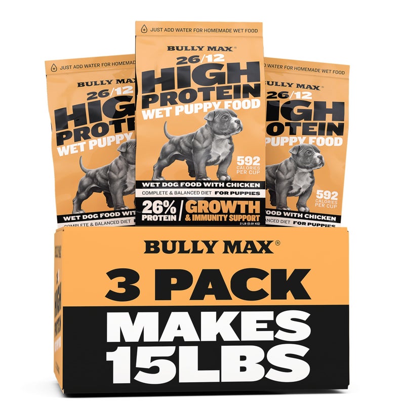 Bully Max Wet Puppy Food - Instant Fresh Dehydrated High Protein Soft Dog Food with Chicken - Healthy Growth for Small & Large Breed Puppies - 6 Dry Dog Food Pounds (Makes 16.5 lbs. of Wet Food) - Image 1