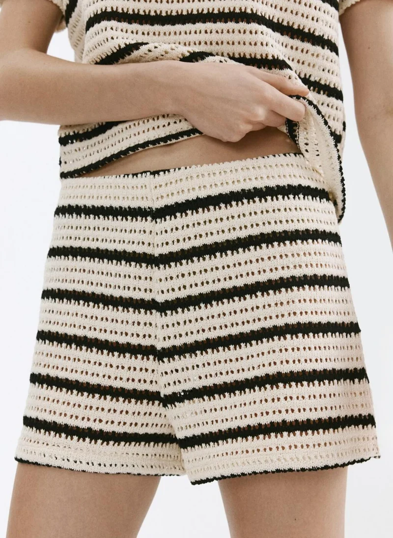 Mango Striped Crochet Shorts