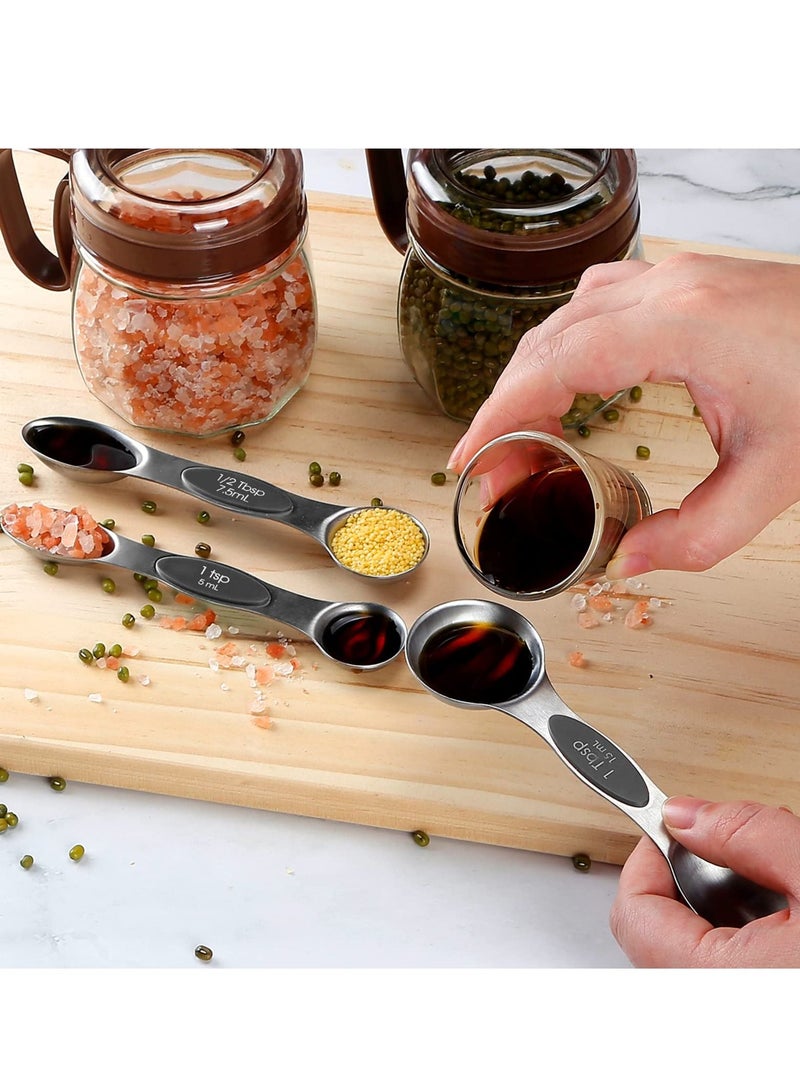 XiuWoo Magnetic Measuring Spoon Set, Stainless Steel Double Sided Stackable Teaspoons, Seasoning Spoons for Kitchen, Dry or Liquid, Fits Spice Jars 8 Pieces, Black - Image 5
