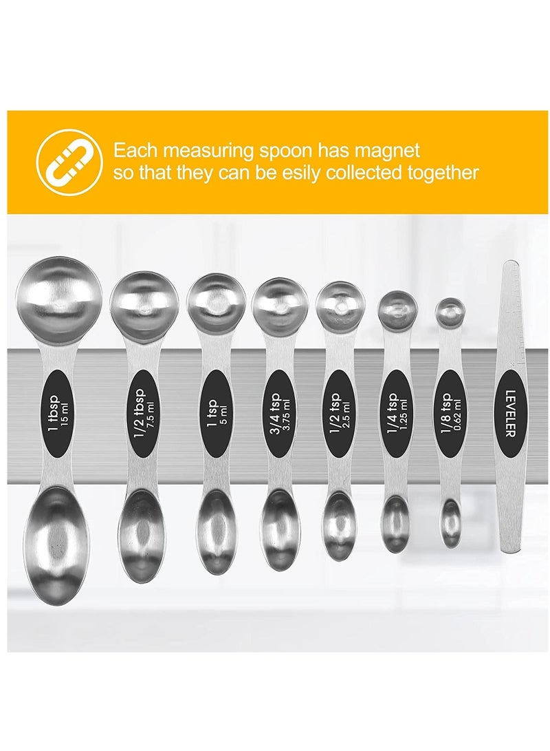 XiuWoo Magnetic Measuring Spoon Set, Stainless Steel Double Sided Stackable Teaspoons, Seasoning Spoons for Kitchen, Dry or Liquid, Fits Spice Jars 8 Pieces, Black - Image 2
